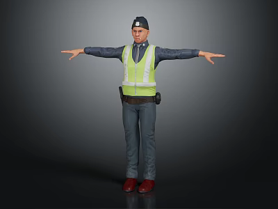 Man Wearing High Visibility Safety Vest and Cap Standing with Arms Outstretched 3d model