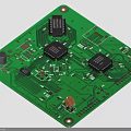 Green Circuit Board With Chips Electronic Components And Metal Mounting Holes