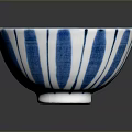 Hand Carved Ceramic Bowl With Blue And White Vertical Stripes Artistic Design