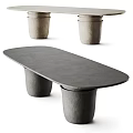 Modern Concrete Oval Coffee Table With Cylindrical Legs And Stacked Planters