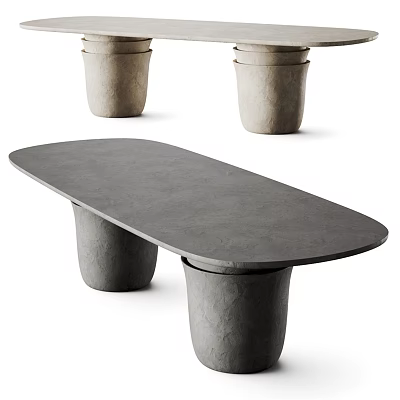 Modern Concrete Oval Coffee Table With Cylindrical Legs And Stacked Planters 3d model