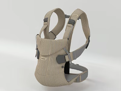Ergonomic Baby Carrier With Beige Mesh Fabric And Gray Adjustable Straps For Comfort 3d model