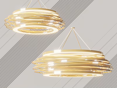 Modern Golden Circular Design Chandeliers With Illuminated Rings For Interior Decor 3d model