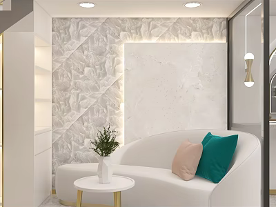 Luxury Beauty Salon Interior Design With White Sofa Green Plant And Decorative Wall 3d model