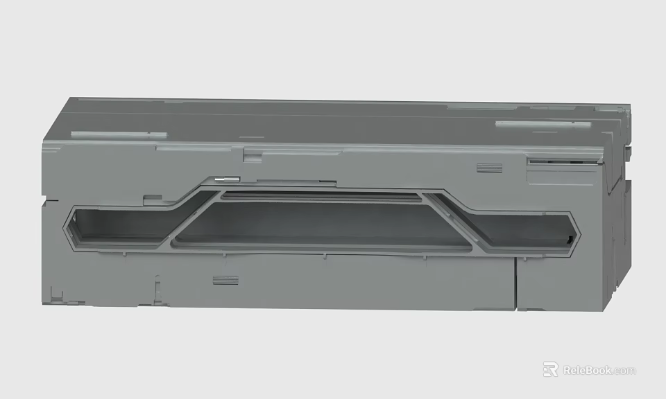 Gray Industrial Metal Component With Geometric Grooves And Structural Design Lines 3d model 