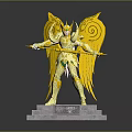 Golden Atlas Statue With Golden Wings Standing On Stone Pedestal