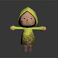 Cute Cartoon Doll In Yellow Raincoat With Red Nose And Outstretched Arms