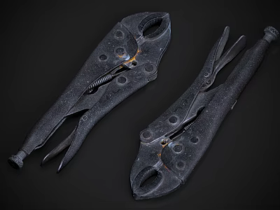 Two Different Types Of Black Metal Pliers With Hole Design For Heavy Duty Hardware Tools 3d model