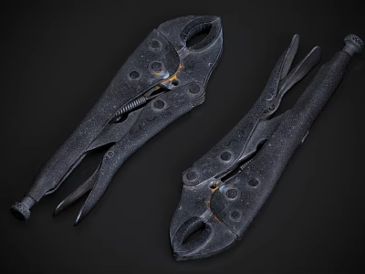 Two Different Types Of Black Metal Pliers With Hole Design For Heavy Duty Hardware Tools 3d model