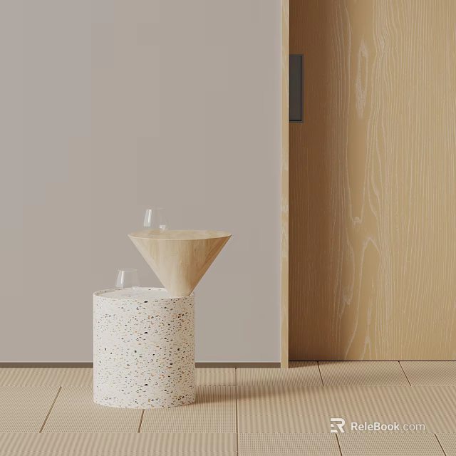 Modern Minimalist Speckled Concrete Side Table With Wooden Wall Interior Design 3d model 