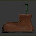 Creative Red Boot Shaped Planter Pot With Small Green Seedling For Home Decor