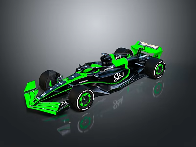 Green and Black Scuderia Race Car with Streamlined Body and Racing Tires 3d model