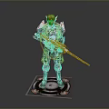 Game Movie Character With Red Hair White Red Armor And Long Spear On Circular Base