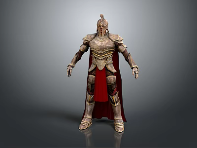 Detailed Ancient Mythical Warrior Full Body In Golden Armor With Red Cape 3d model