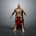 Detailed Ancient Mythical Warrior Full Body In Golden Armor With Red Cape