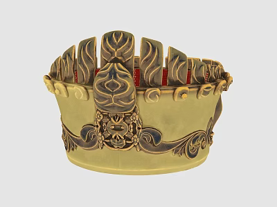 Golden Carved Crown With Leaf Shaped Decorations And Central Ornamental Design 3d model