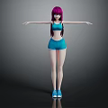 3D Character With Purple Hair Blue Sportswear Shorts And Sneakers Arms Outstretched
