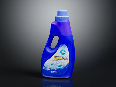 Household Laundry Detergent in Blue Plastic Bottle with Handheld Design and Foam Water Drop Pattern 3d model