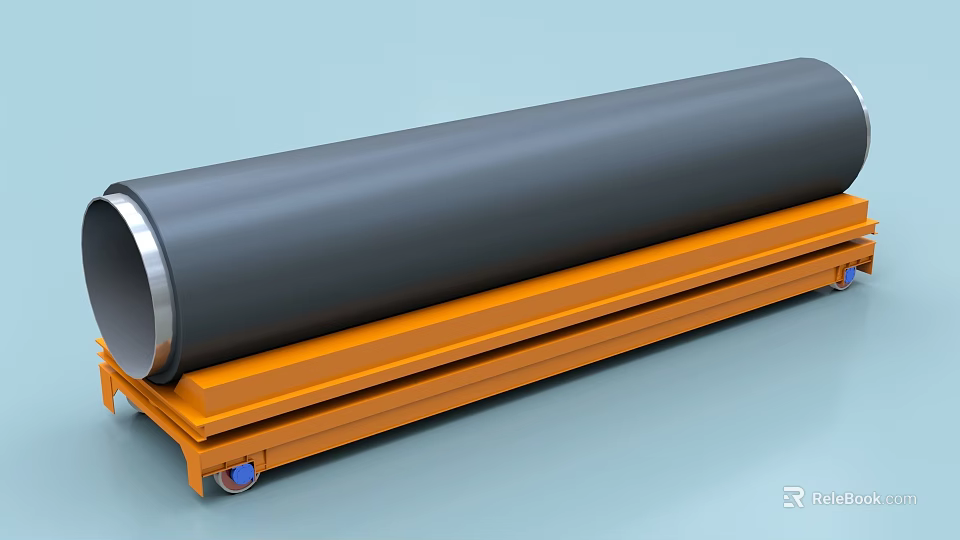 Industrial Equipment Black Cylinder Unit On Orange Support Platform 3d model 