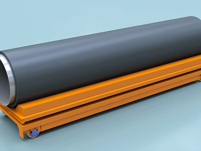 Industrial Equipment Black Cylinder Unit On Orange Support Platform 3d model