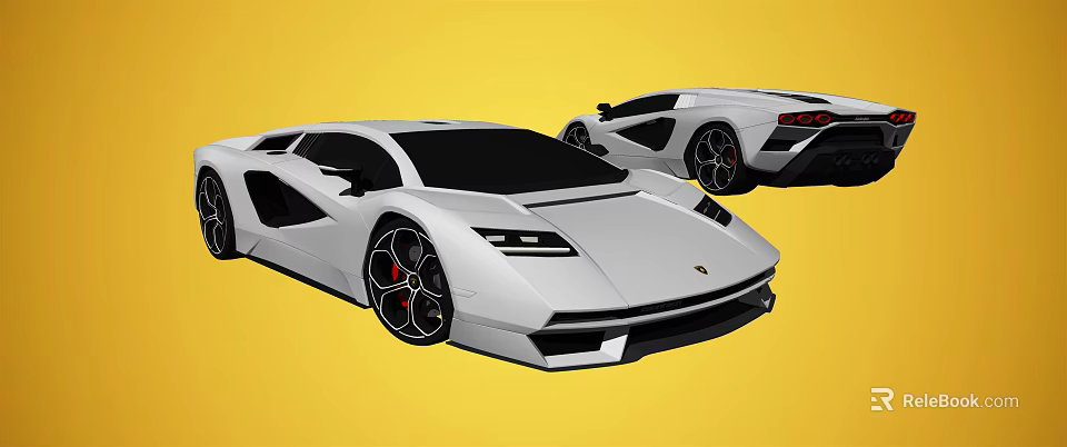 Two White Sports Cars With Modern Aerodynamic Design On Yellow Background 3d model 