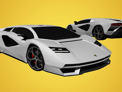 Two White Sports Cars With Modern Aerodynamic Design On Yellow Background 3d model