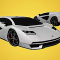 Two White Sports Cars With Modern Aerodynamic Design On Yellow Background