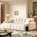Modern L Shaped Fabric Sofa and Round Coffee Table Set with Cushions and Flowers