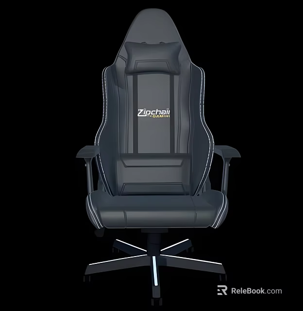 Zidriow Black Leather Gaming Chair With White Stitching And Base Lighting 3d model 