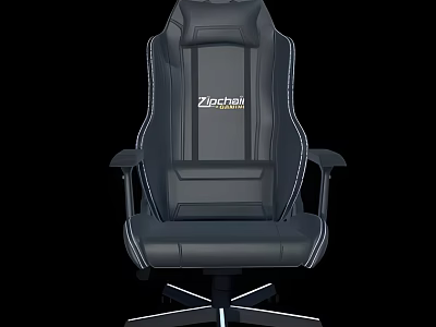 Zidriow Black Leather Gaming Chair With White Stitching And Base Lighting 3d model
