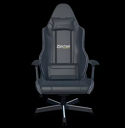 Zidriow Black Leather Gaming Chair With White Stitching And Base Lighting 3d model