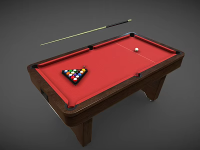 Premium Billiard Table with Red Cloth Colored Balls Triangle Arrangement and Cue Stick 3d model
