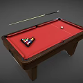 Premium Billiard Table with Red Cloth Colored Balls Triangle Arrangement and Cue Stick