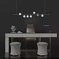 Modern Elegant Desk with Globe Table Lamp Chair and Stools Under Pendant Light 3d model