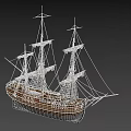 Vintage Wooden Sailing Ship With Multiple Masts White Sails And Rigging