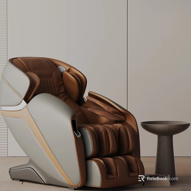 Comfortable Modern Brown And White Leather Recliner Chair With Side Table 3d model 