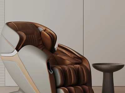 Comfortable Modern Brown And White Leather Recliner Chair With Side Table 3d model