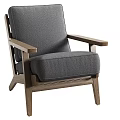 Comfortable Leisure Chair With Walnut Wooden Frame And Light Beige Fabric Cushion Draped Herringbone Blanket