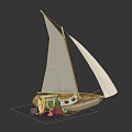 Modern Sailing Wooden Boat Cartoon Sailing Boat 3d model