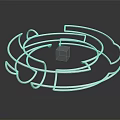 Transparent Lines Forming Circular 3D Structure With Small Square On Dark Background