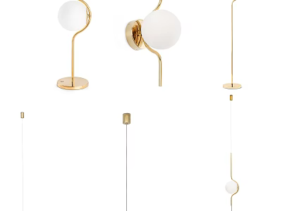 Modern Lighting Combinations With Golden Frames And White Globe Floor Wall Pendant Lamps 3d model