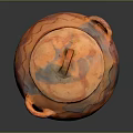 Orange Clay Pot With Lid Handles And Wavy Pattern For Home Daily Use