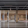 Modern Parking Garage Interior Design With Columns Lighting Entrance And Plants