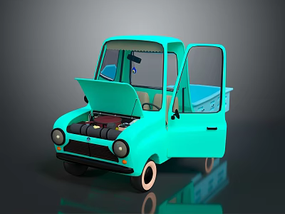 Light Blue Functional Utility Vehicle With Open Hood And Side Door 3d model