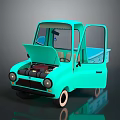 Light Blue Functional Utility Vehicle With Open Hood And Side Door 3d model