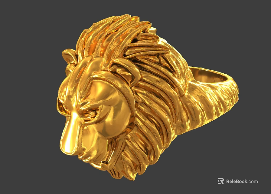 Golden Lion Head Shaped Ring Exquisite Jewelry With Detailed Mane Design 3d model 