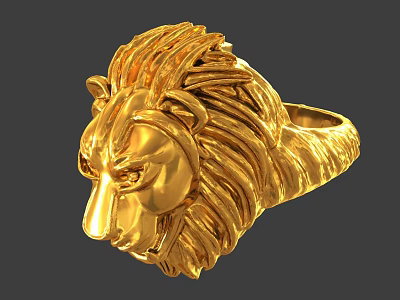 Golden Lion Head Shaped Ring Exquisite Jewelry With Detailed Mane Design 3d model