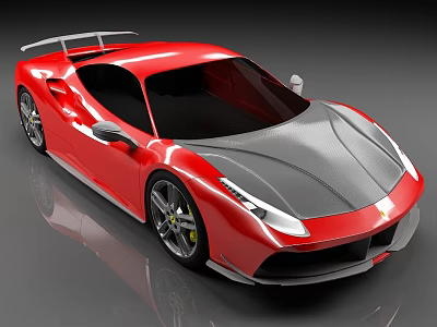 Red Sports Car With Sleek Aerodynamic Design Carbon Fiber Hood Rear Spoiler And Alloy Wheels 3d model