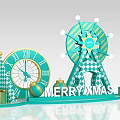 Festive Christmas Decorations With Ferris Wheel Clock And Gift Boxes 3d model