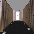 Modern Luxurious Elevator Hallway Design With Vertical Slat Walls Recessed Lighting And Polished Floor